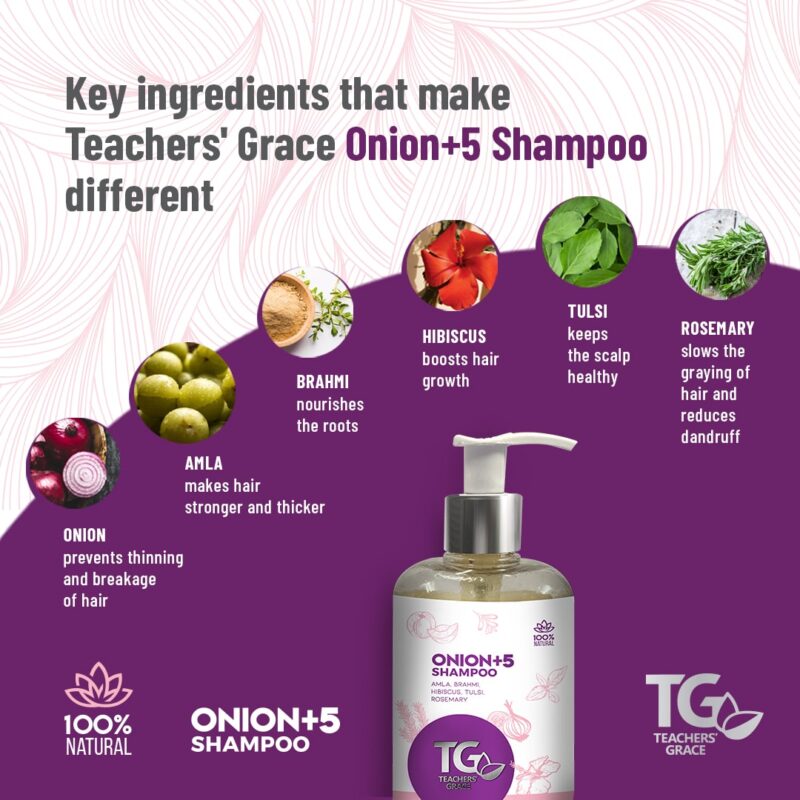Key Ingredients Teachers’ Grace Onion+5 Shampoo for hair fall